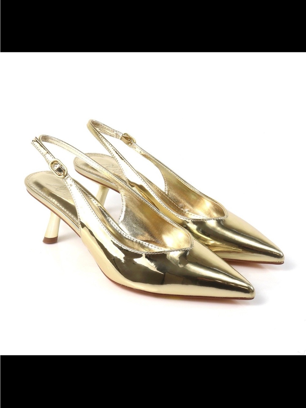 Women’s Gold Penny-3 by Liliana Pointy Toe Kitten Slingback Heel